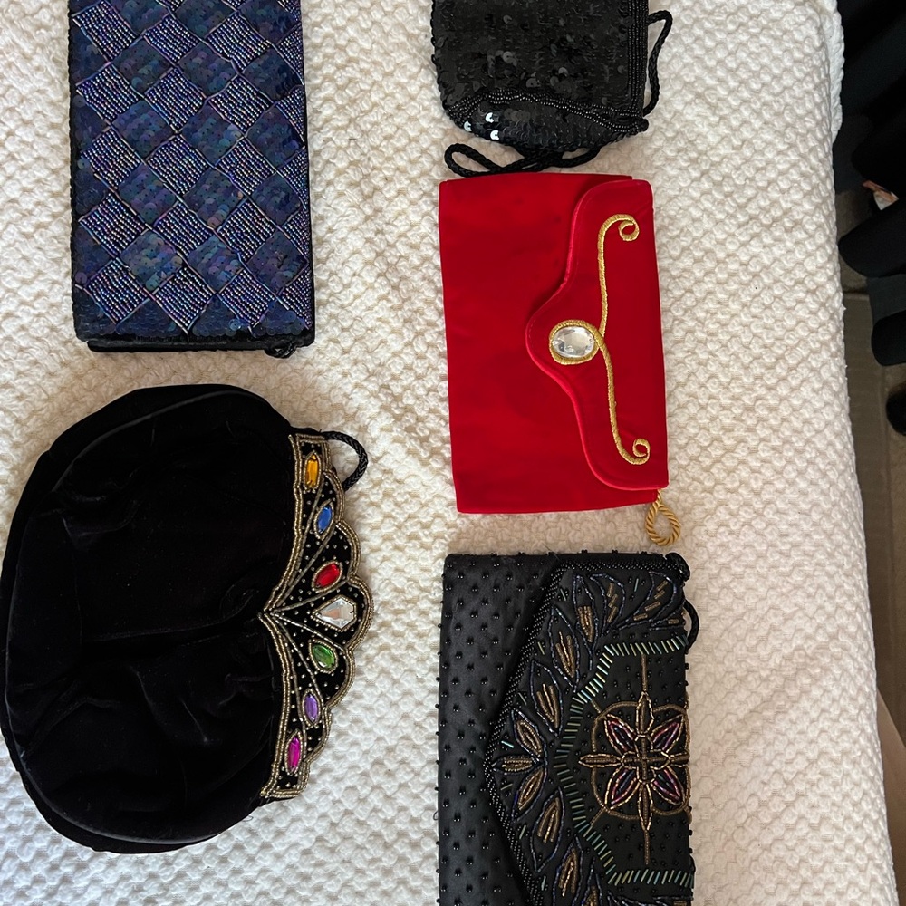 Lot of 5 vintage 1990s sequin velvet beaded  handbags.